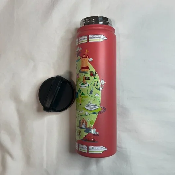 Disney Parks Mickey Park Map Aluminum Metal Travel Tumbler No Spill Sip Lid NWOT - Picture 5 of 9